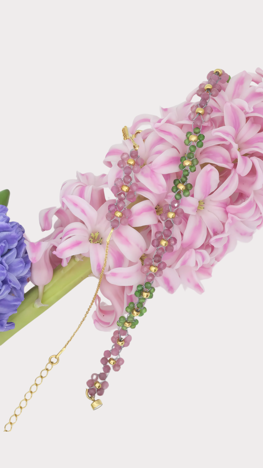 Blüten-Armband rosa Turmalin, 925 Silber vergoldet