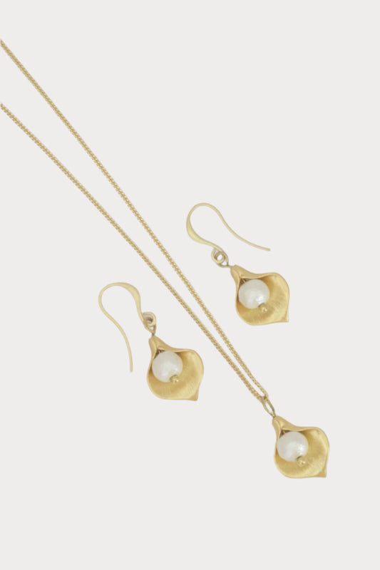 Schmuckset "Calla" creme / hochwertig vergoldet